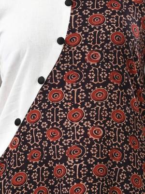 White and black ajrak printed cotton a-line kurta 5