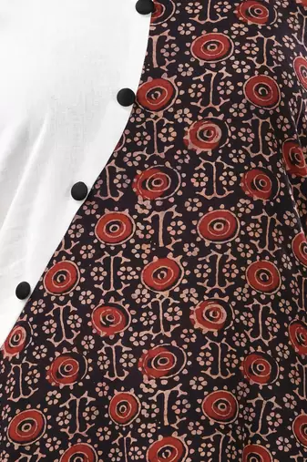 White and black ajrak printed cotton a-line kurta