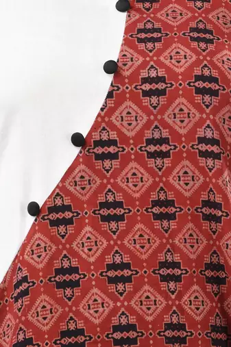 White and brown ajrak printed cotton a-line kurta