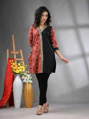 Black ajrak printed cotton stright kurta with gota patti lace 1