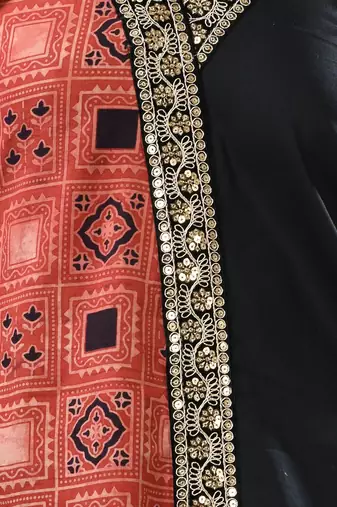 Black ajrak printed cotton stright kurta with gota patti lace