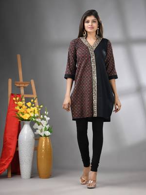 Black ajrak printed cotton stright kurta with gota patti lace 1
