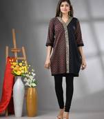 Black ajrak printed cotton stright kurta with gota patti lace
