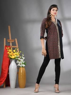 Black ajrak printed cotton stright kurta with gota patti lace 2