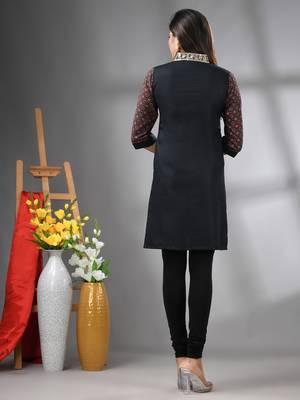 Black ajrak printed cotton stright kurta with gota patti lace 3