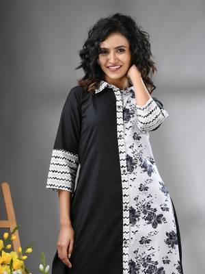 Black and white cotton a-line kurta 4