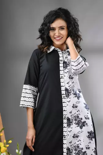 Black and white cotton a-line kurta