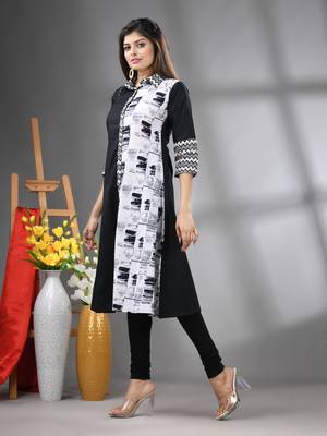 Black and white cotton a-line kurta 2