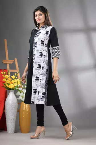 Black and white cotton a-line kurta