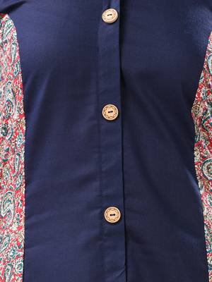 Navy blue cotton solid a-line kurta 5
