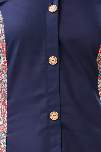 Navy blue cotton solid a-line kurta