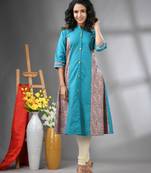 Sea green cotton solid a-line kurta