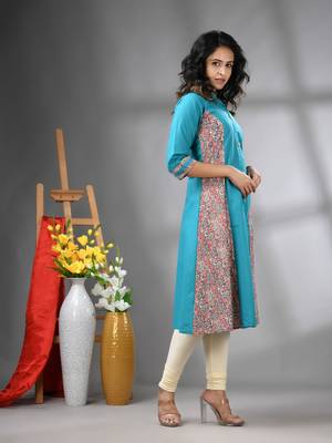 Sea green cotton solid a-line kurta 2