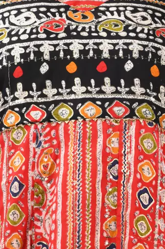 Red rayon printed a-line kurta with sequence work