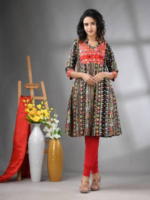 Black rayon printed a-line kurta with sequence work 1