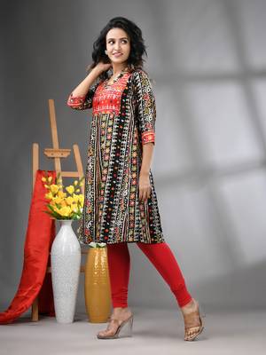 Black rayon printed a-line kurta with sequence work 2