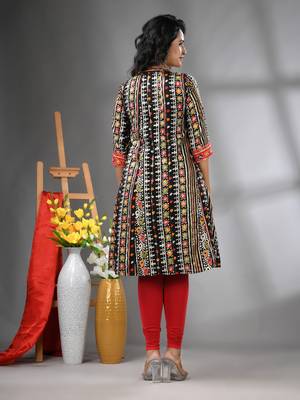 Black rayon printed a-line kurta with sequence work 3