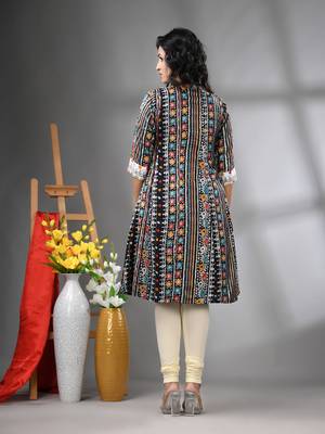 Black rayon printed a-line kurta with sequence work 3
