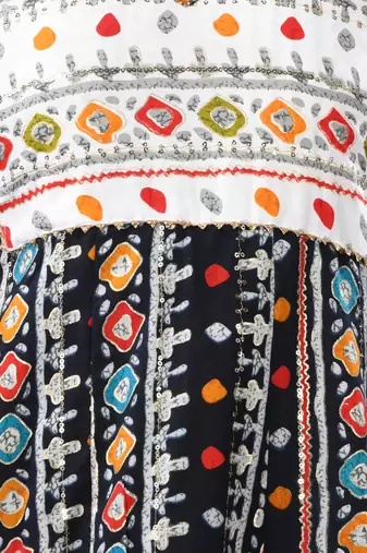 Black rayon printed a-line kurta with sequence work