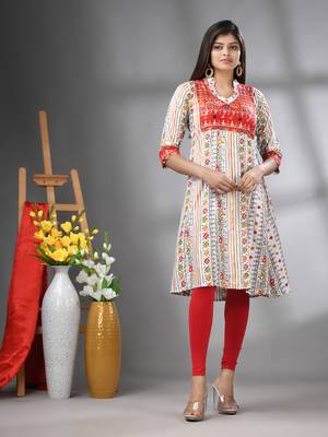 White rayon printed a-line kurta with sequence work 1
