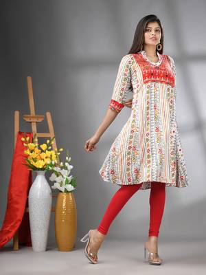 White rayon printed a-line kurta with sequence work 2