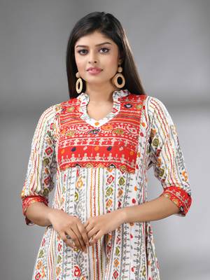 White rayon printed a-line kurta with sequence work 4