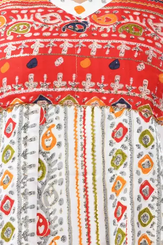White rayon printed a-line kurta with sequence work