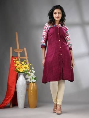 Magenta rayon solid a-line kurta 1