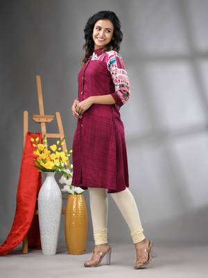 Magenta rayon solid a-line kurta 2