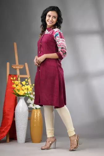 Magenta rayon solid a-line kurta