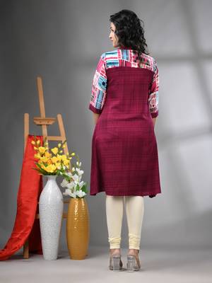 Magenta rayon solid a-line kurta 3