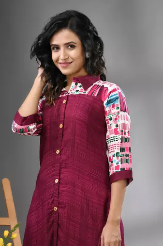 Magenta rayon solid a-line kurta