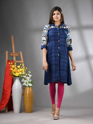 Navy blue rayon solid a-line kurta 1