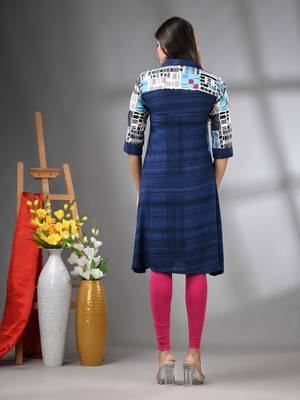 Navy blue rayon solid a-line kurta 3