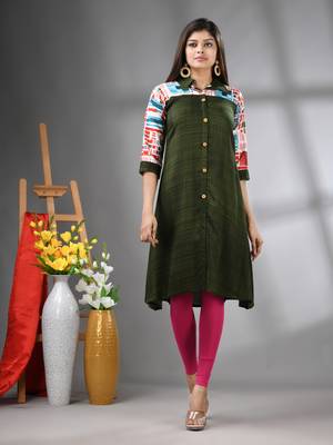 Moss green rayon solid a-line kurta 1