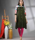 Moss green rayon solid a-line kurta