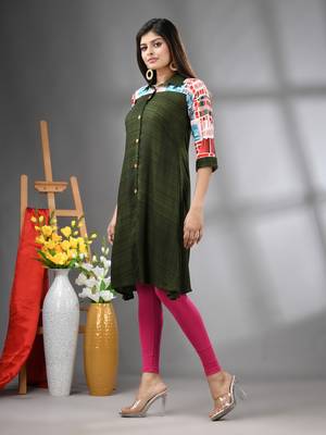 Moss green rayon solid a-line kurta 2