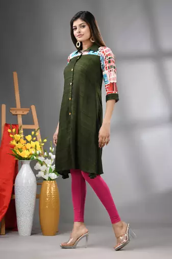 Moss green rayon solid a-line kurta