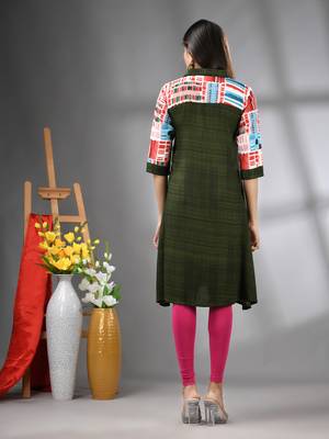 Moss green rayon solid a-line kurta 3