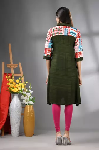 Moss green rayon solid a-line kurta