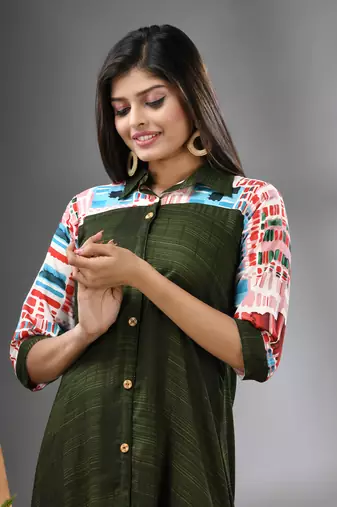 Moss green rayon solid a-line kurta