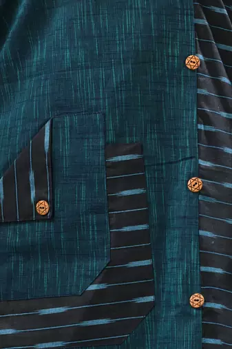 Teal cotton printed straight kurta