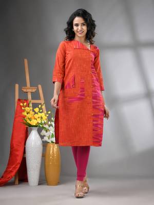 Orange cotton printed straight kurta 1