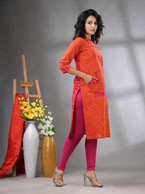 Orange cotton printed straight kurta 2