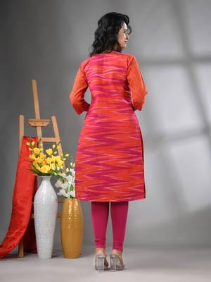 Orange cotton printed straight kurta 3