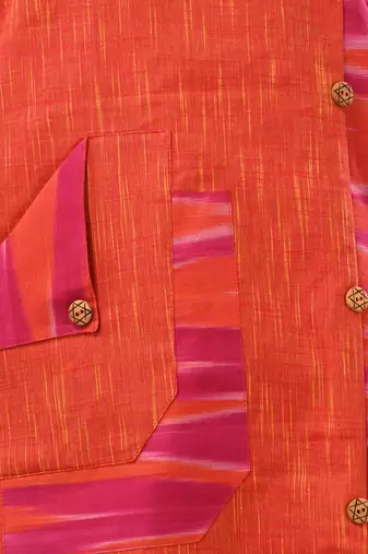 Orange cotton printed straight kurta