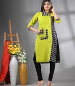 Lime green cotton printed straight kurta