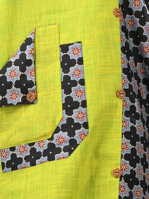Lime green cotton printed straight kurta 5