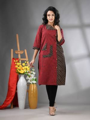 Maroon cotton printed straight kurta 1