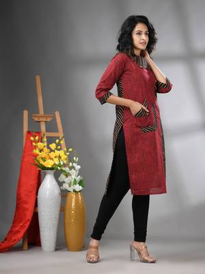 Maroon cotton printed straight kurta 2